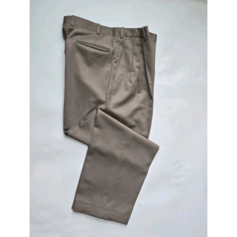 JB Britches Mens Pleated Wool Dress Pants 36x30 Olive Brown USA Cuffed Nordstrom